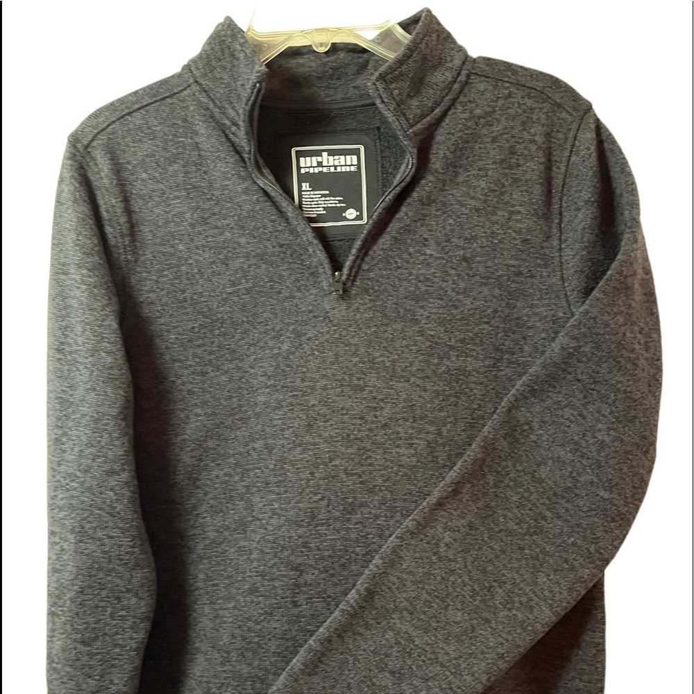 Urban Pipeline Mens XL Fit is L Knit Pullover Charcoal Longsleeve Quarter Zipped